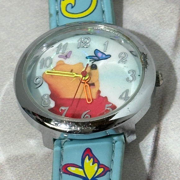 Disney Accessories - Disney Winnie the Pooh Watch Light Blue Leather Strap Floral Butterfly 3537